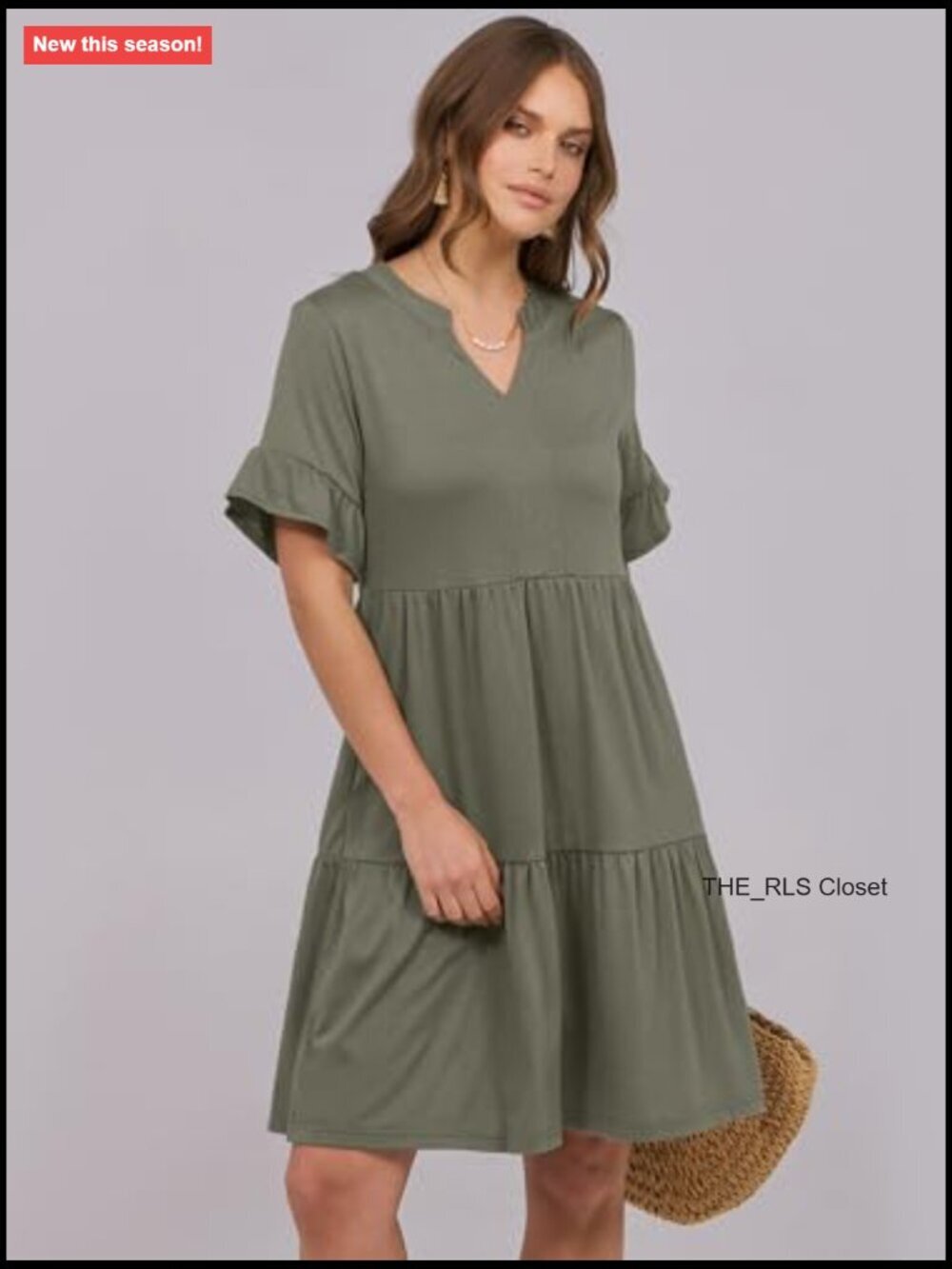 V-Neck Ruffle Sleeve Tiered Mini Dress with Pockets, Soft Rayon Blend - Picture 3 of 7